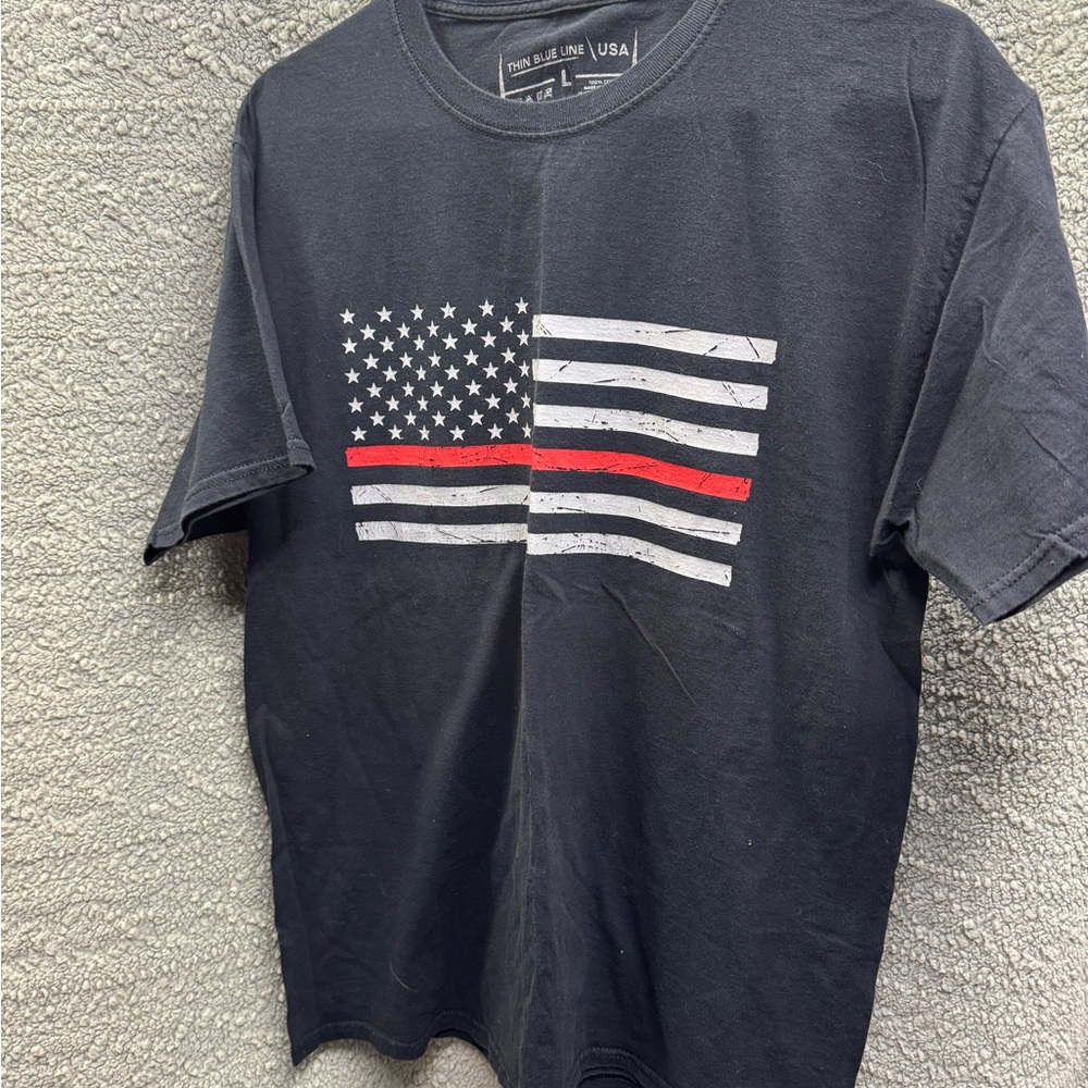 Thin Blue Line USA Black Short-Sleeve Crewneck Tee with Red Accent
